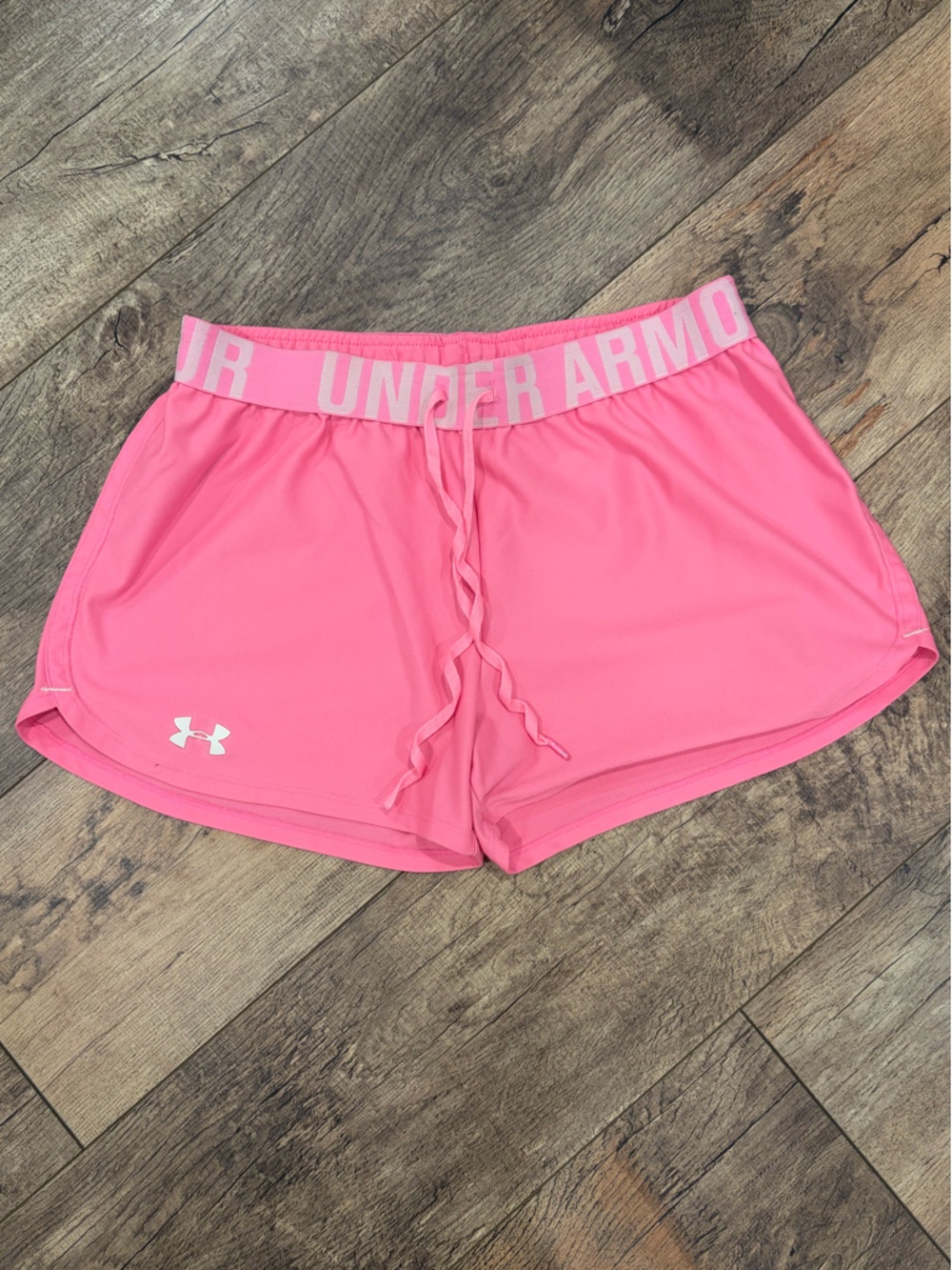 Under Armour Pink Logo Elastic-Waist Athletic Shorts